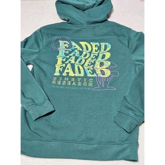 Brooklyn Sweater Women Med Kinetic Research Faded Hoodie Kangaroo Pockets Green - Picture 11 of 13